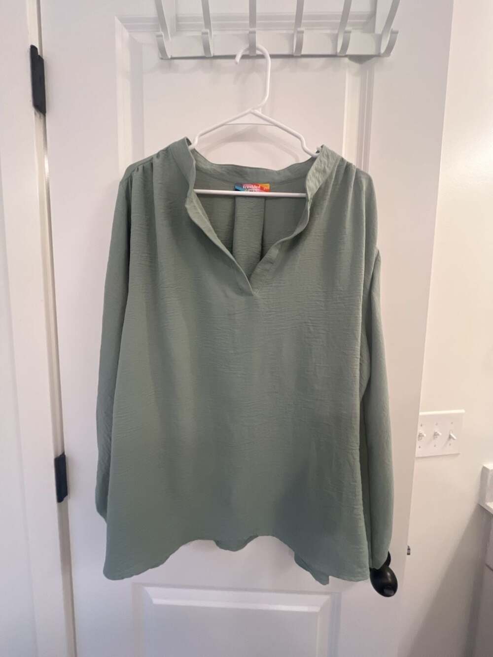 Freckled Poppy Sage Green Notch Neck Long Sleeve Blouse Size 2X